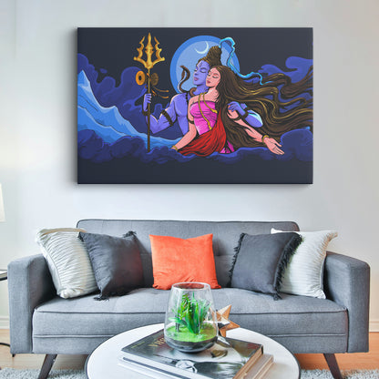 Regalocasila Hindu Goddess Maa Parvati And Lord Shiva Canvas wall painting